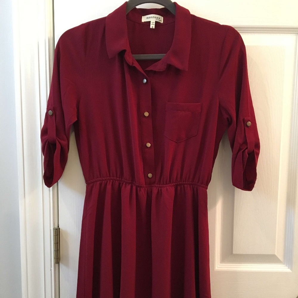 Button Up Fit and Flare 1/3 Sleeve Dress